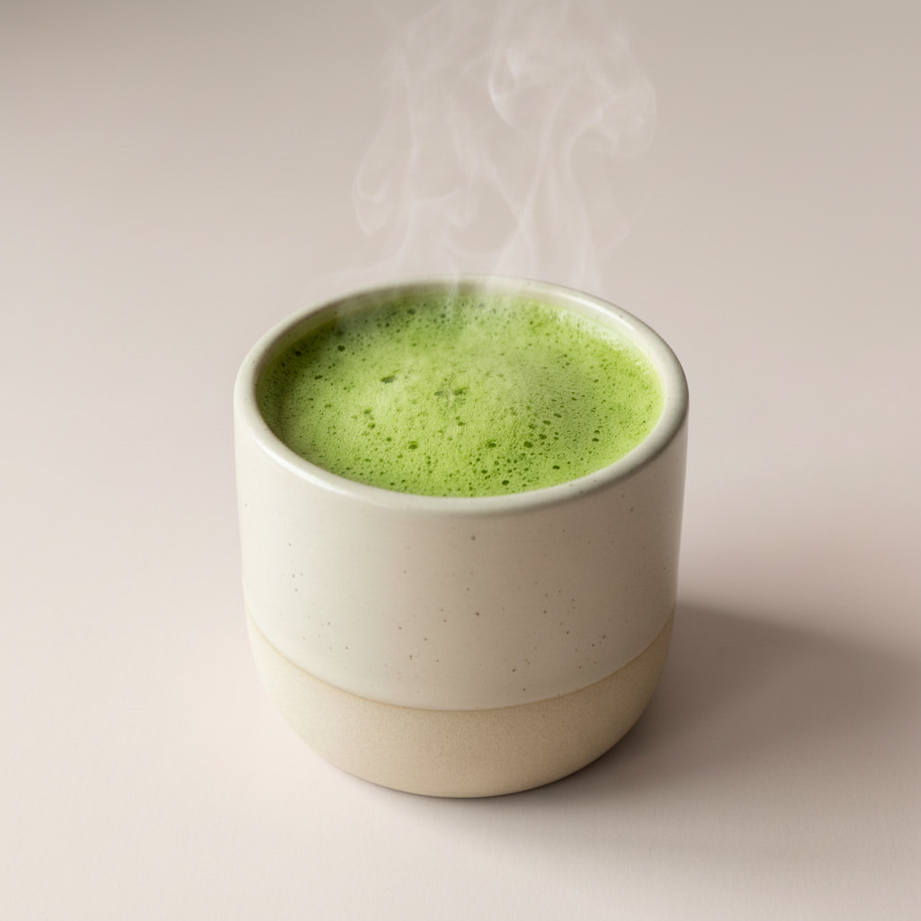 Keramisch matcha kopje met speckled design — zijaanzicht